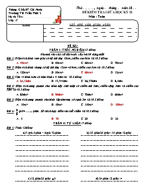 Đề kiểm tra giữa học kì II Toán, Tiếng việt khối 5 - Năm học 2016-2017 - Trường Tiểu học Trần Thới 2